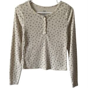 PINK REPUBLIC Ditsy Floral Waffle Knit Long Sleeve Top Cream Size Medium